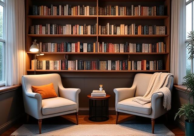 Rincón acogedor con sillones y libros para la lectura tranquila en la cafetería